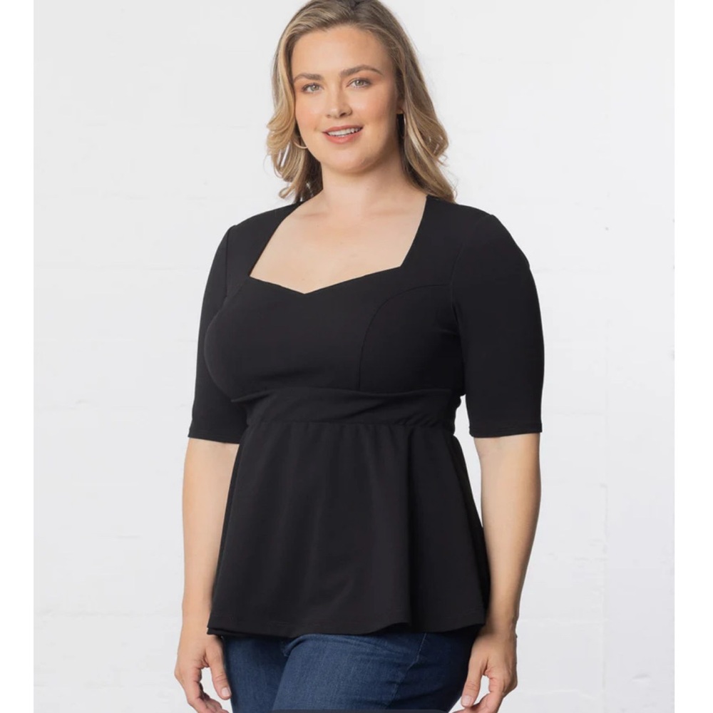 Kiyonna “Posh Peplum Blouse” - Black 1X